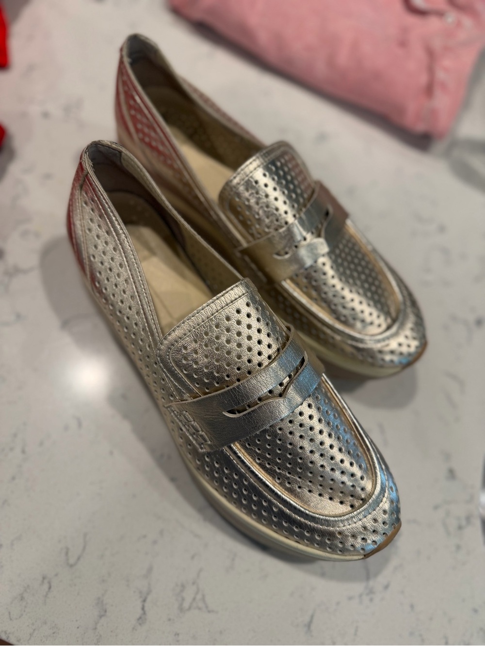 Dolce Vita Metallic Silver Perforated Loafers